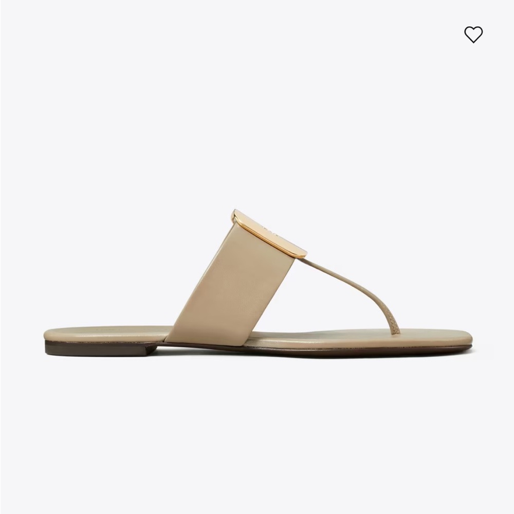 Tory Burch Taupe Georgia Slide Sandals with Gold Emblem - Picture 3 of 8